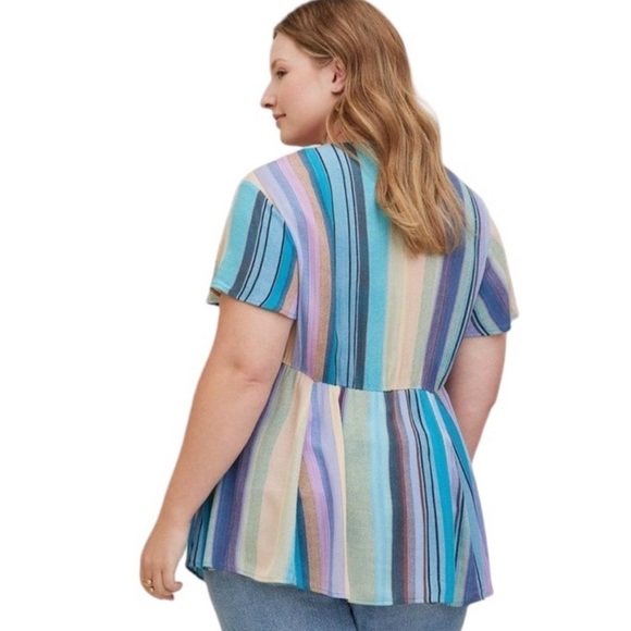 Torrid Babydoll Crinkle Gauze Crochet Inset Lace Up Top - Picture 2 of 8